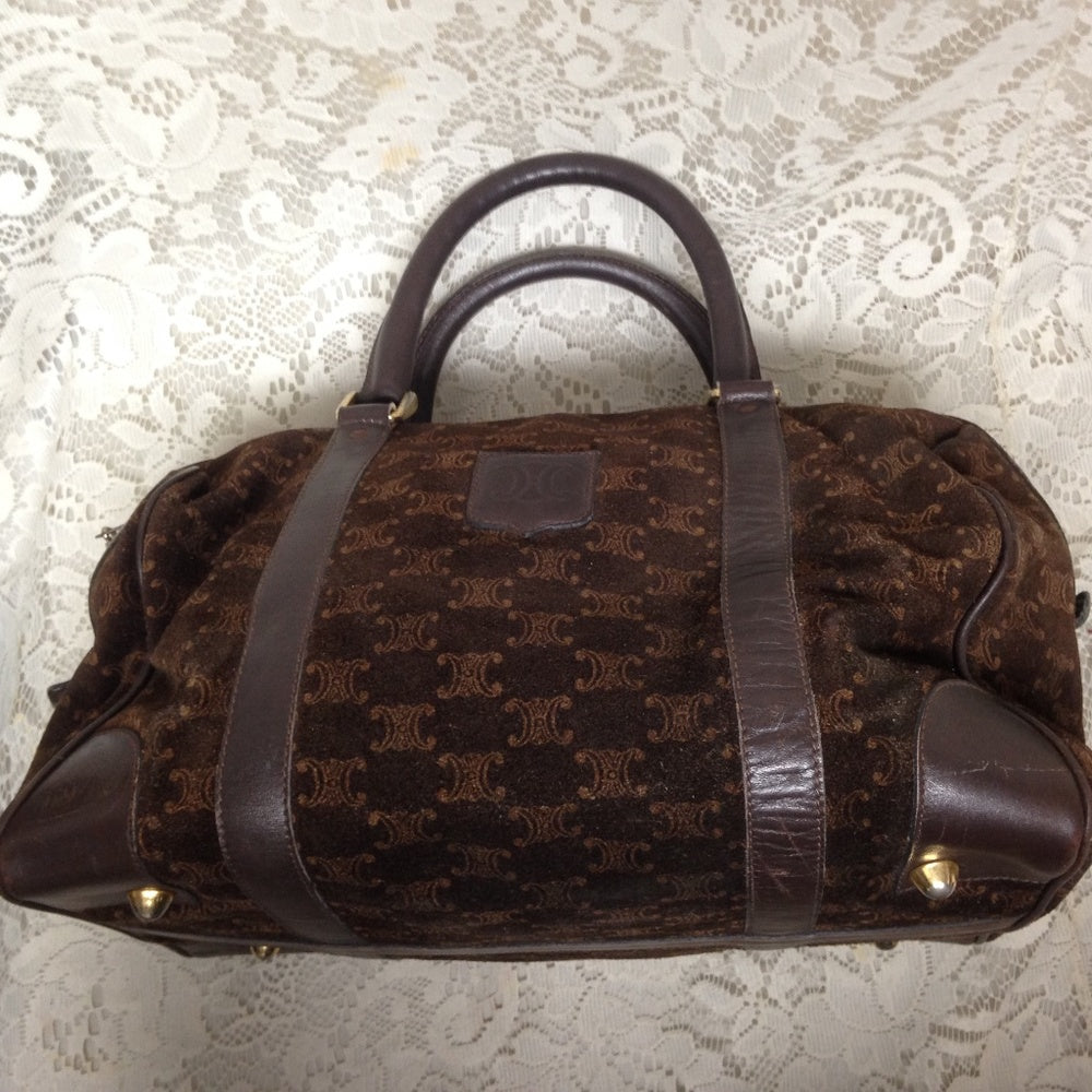 Vintage, Celine Brown Suede Boston Style Handbag