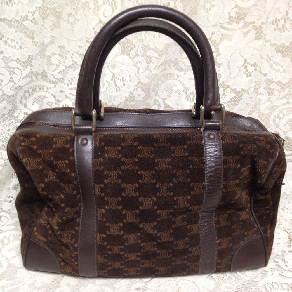 Vintage, Celine Brown Suede Boston Style Handbag