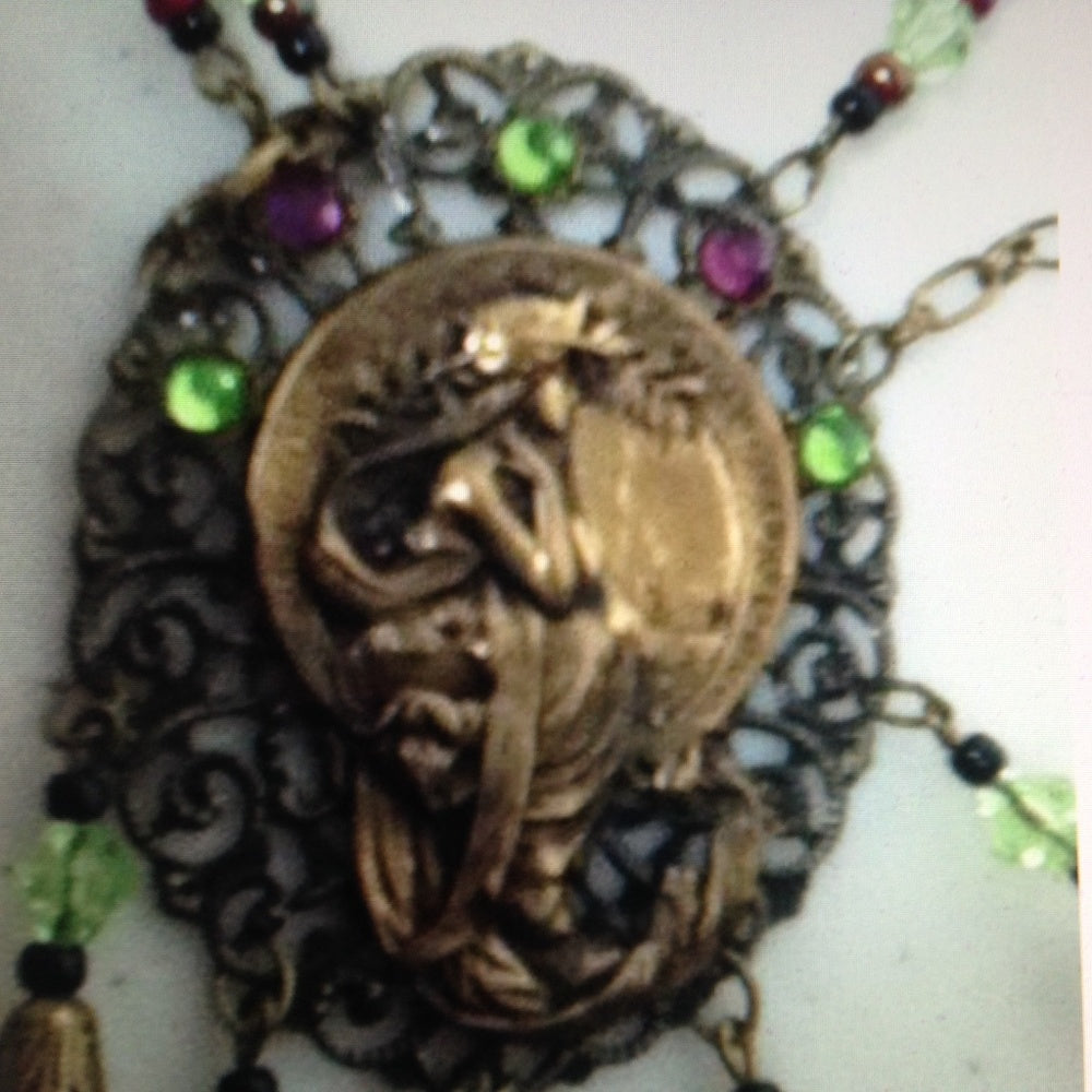 KME Art Nouveau Poetry Lady by Mucha-Pendant Cha