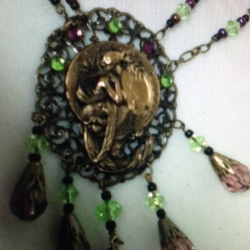 KME Art Nouveau Poetry Lady by Mucha-Pendant Cha