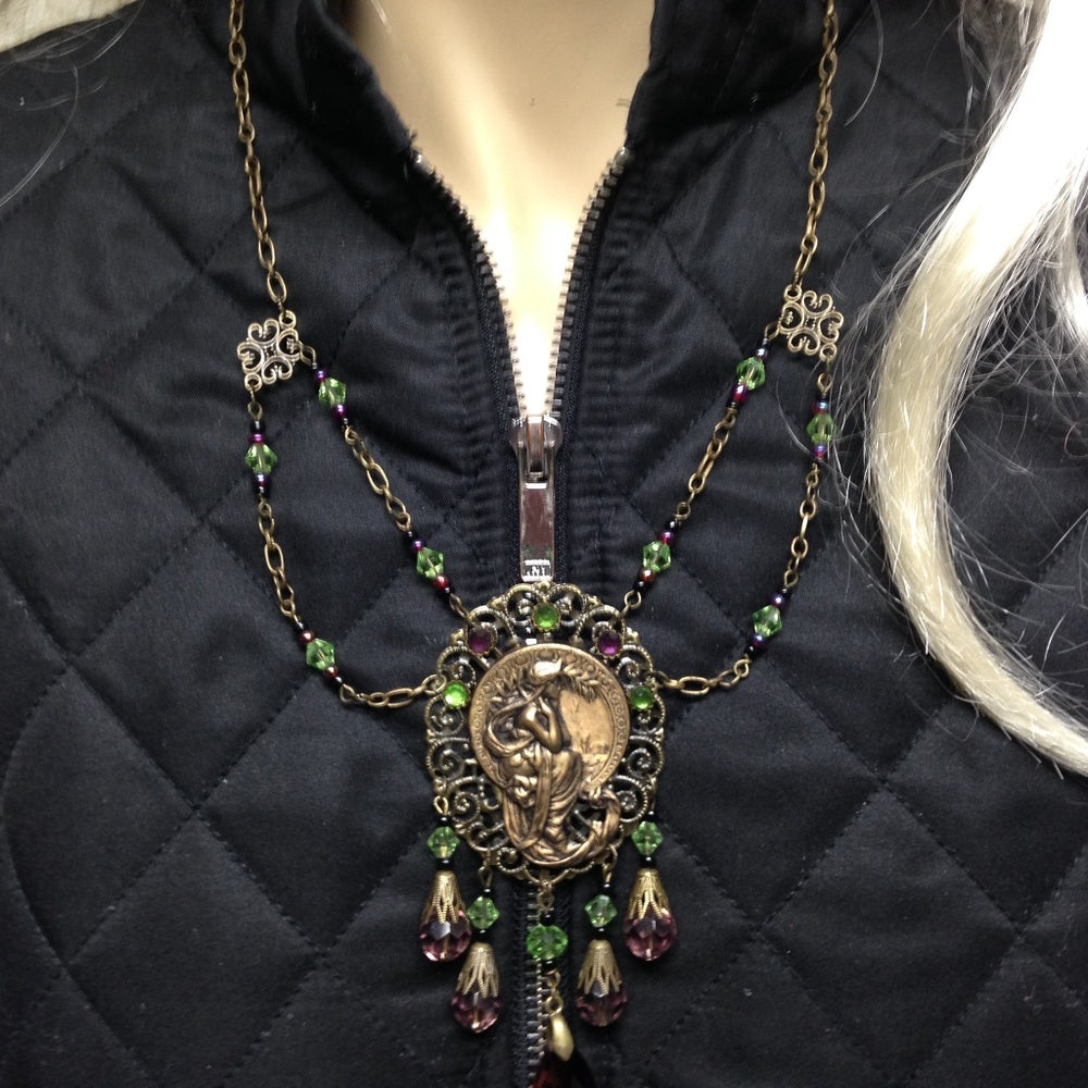 KME Art Nouveau Poetry Lady by Mucha-Pendant Cha