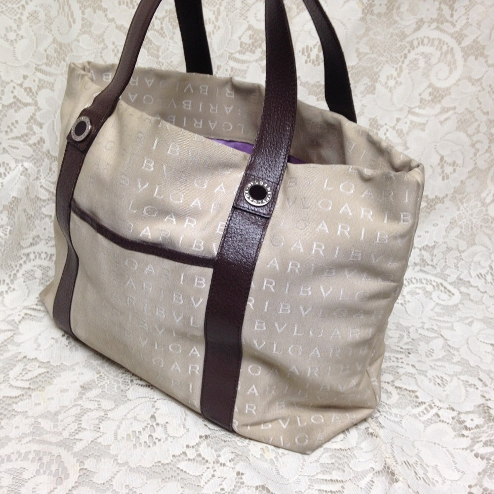 Authentic, Bvlgari Beige Jacquard-Leather Tote