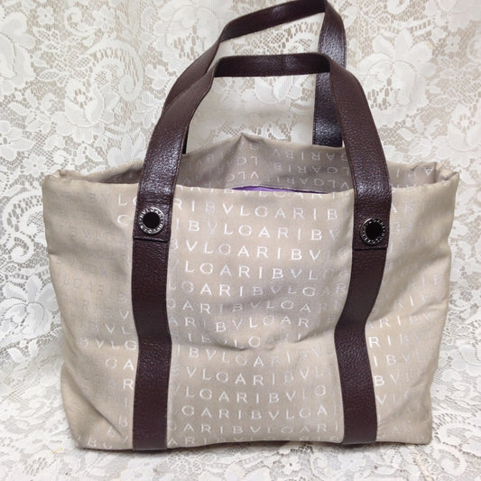 Authentic, Bvlgari Beige Jacquard-Leather Tote
