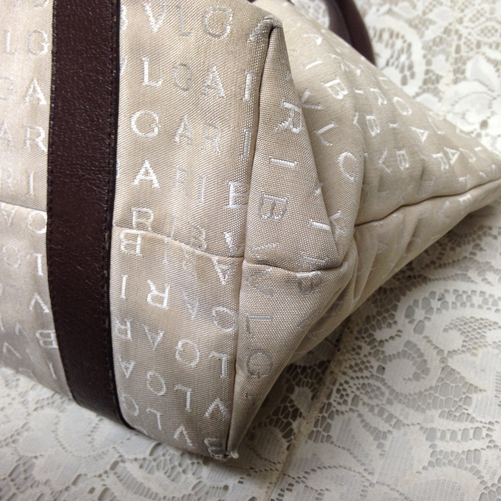 Authentic, Bvlgari Beige Jacquard-Leather Tote