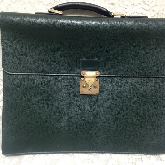 Louis Vuitton, Green Taiga Leather XL Briefcase