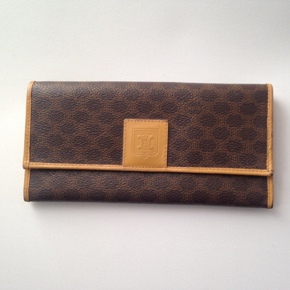 Authentic, Celine Canvas Brown Macadam Long Wallet