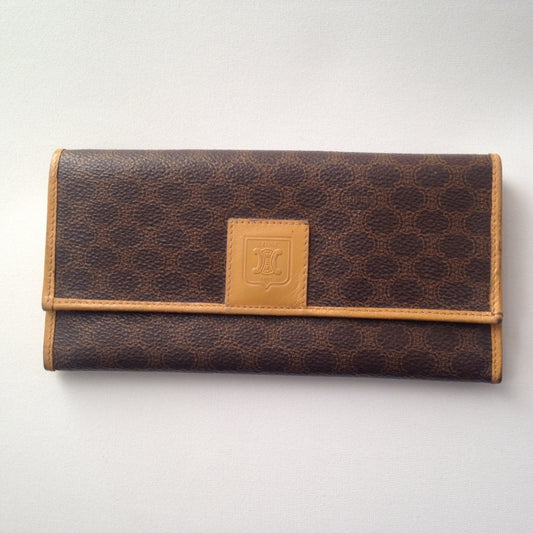 Authentic, Celine Canvas Brown Macadam Long Wallet