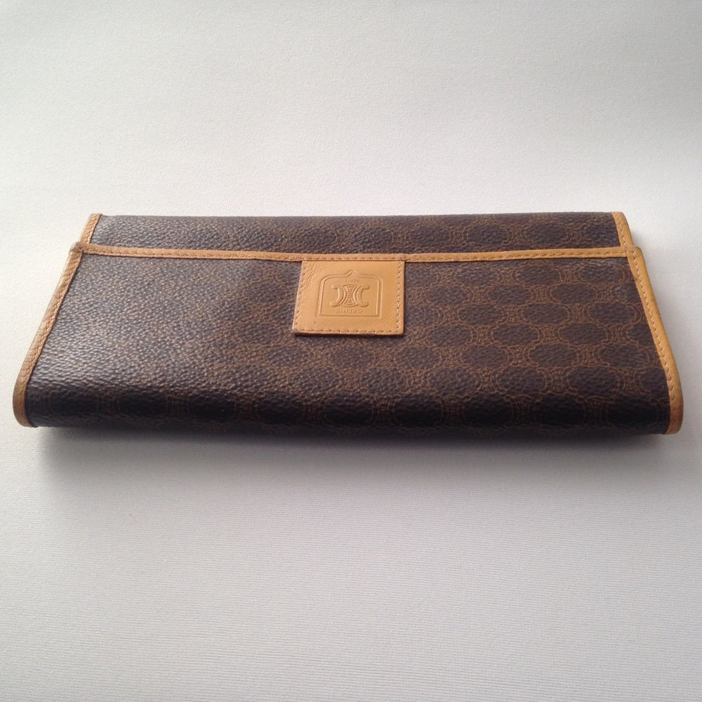 Authentic, Celine Canvas Brown Macadam Long Wallet