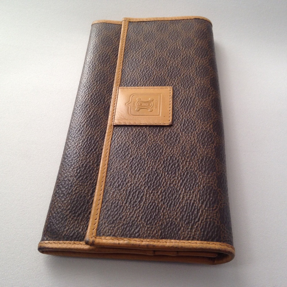 Authentic, Celine Canvas Brown Macadam Long Wallet