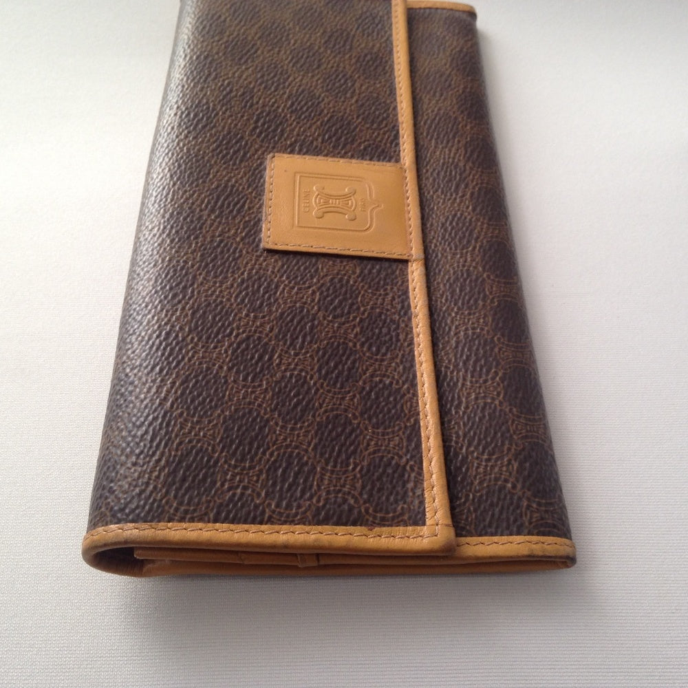 Authentic, Celine Canvas Brown Macadam Long Wallet