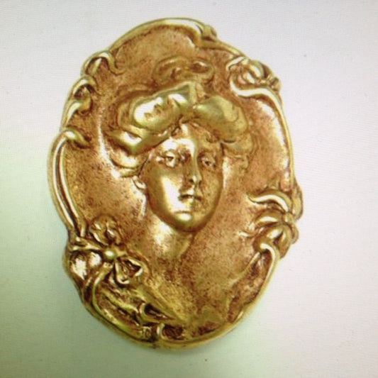 Vintage, 2in Art Nouveau Lady Cameo Brooch