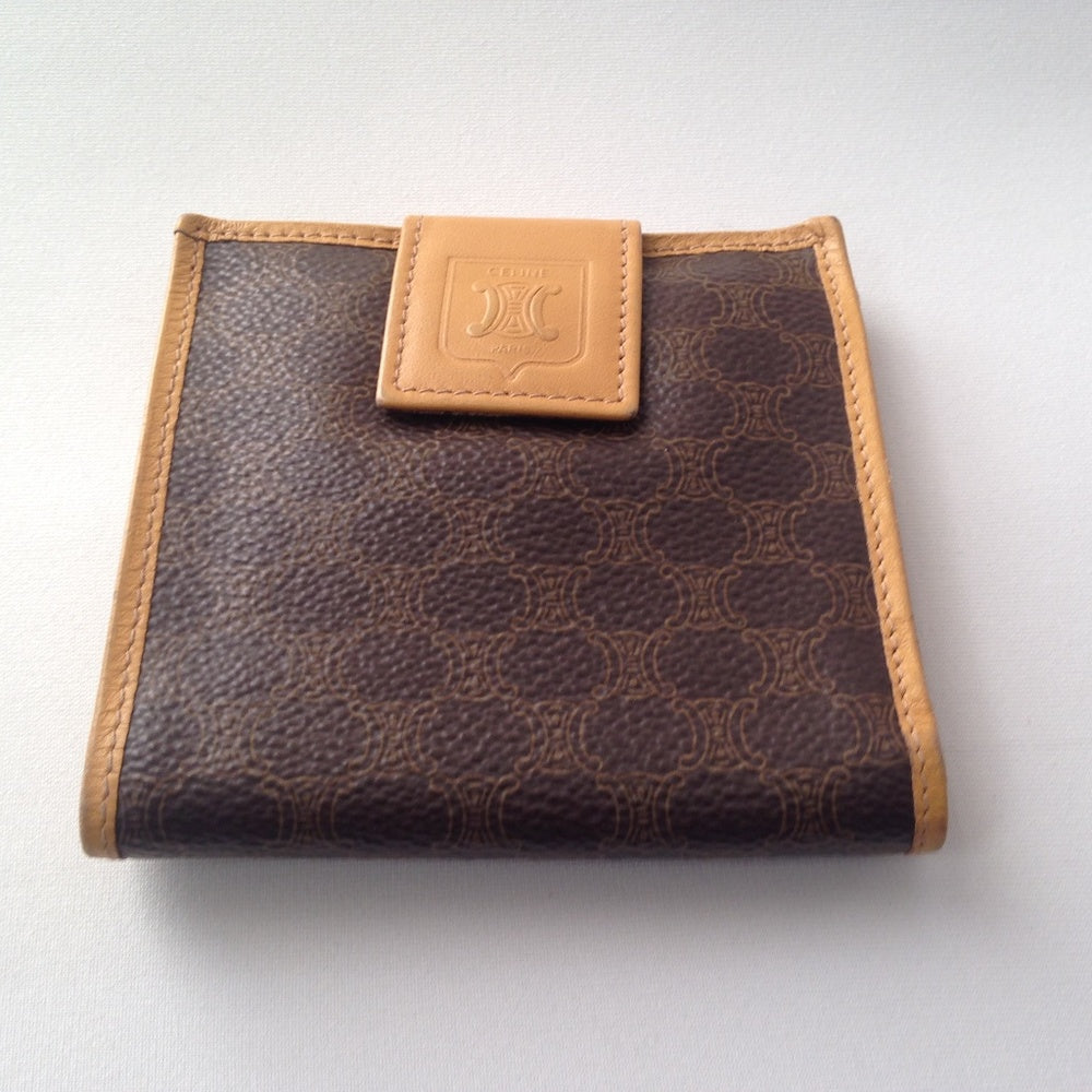 Celine, Brown Macadam Leather Compact Wallet