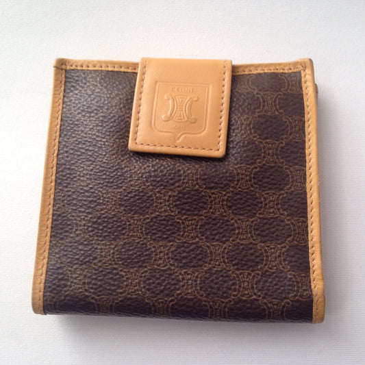 Celine, Brown Macadam Leather Compact Wallet