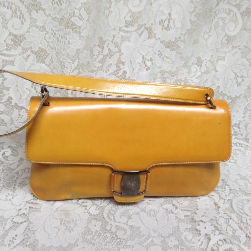 Ferragamo Yellow Enamel- Patent Handbag 13in x 7in