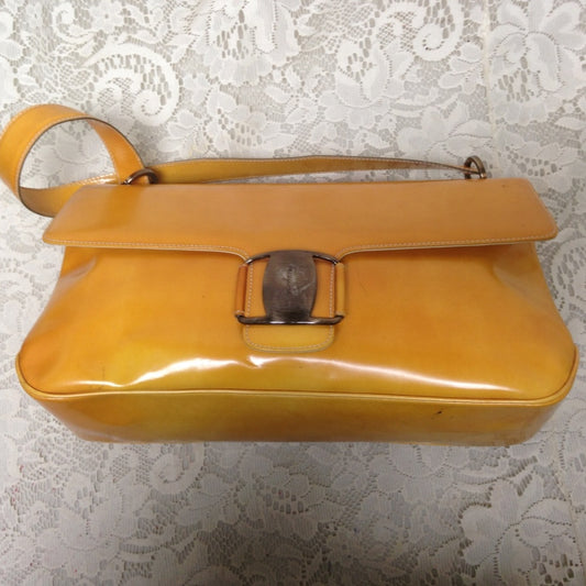 Ferragamo Yellow Enamel- Patent Handbag 13in x 7in