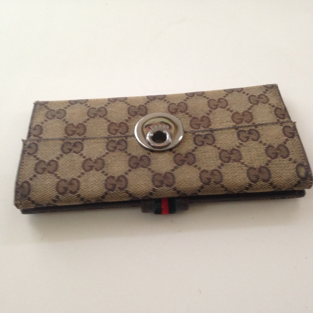 Authentic, Gucci Brown Canvas with Leather Trim, L