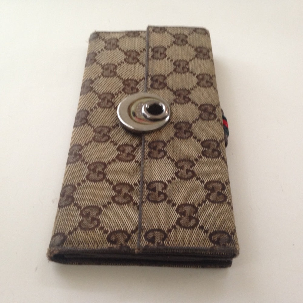 Authentic, Gucci Brown Canvas with Leather Trim, L