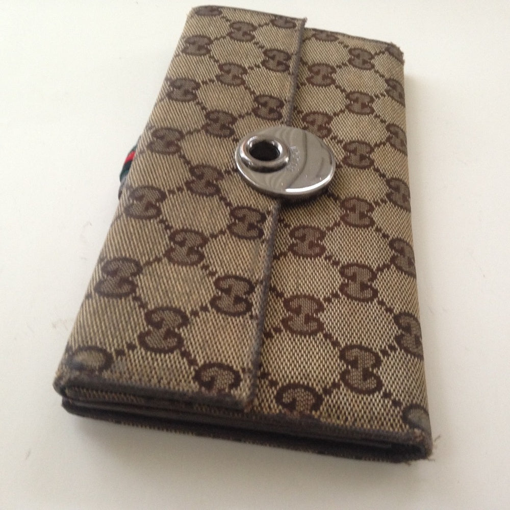 Authentic, Gucci Brown Canvas with Leather Trim, L