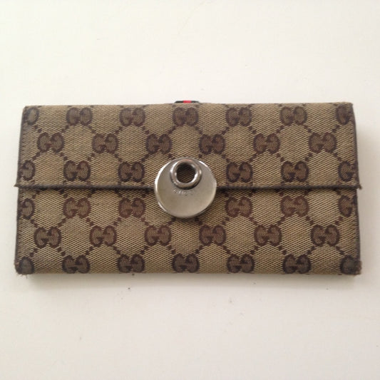 Authentic, Gucci Brown Canvas with Leather Trim, L