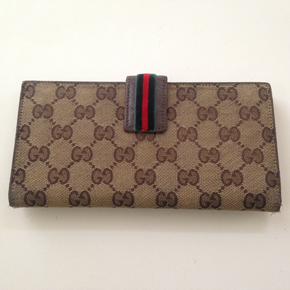 Authentic, Gucci Brown Canvas with Leather Trim, L