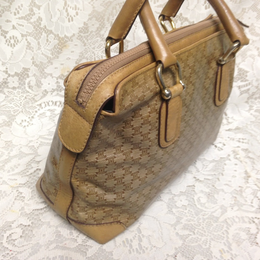Celine,  Beige Macadam Handbag 12in x 7in x 4in
