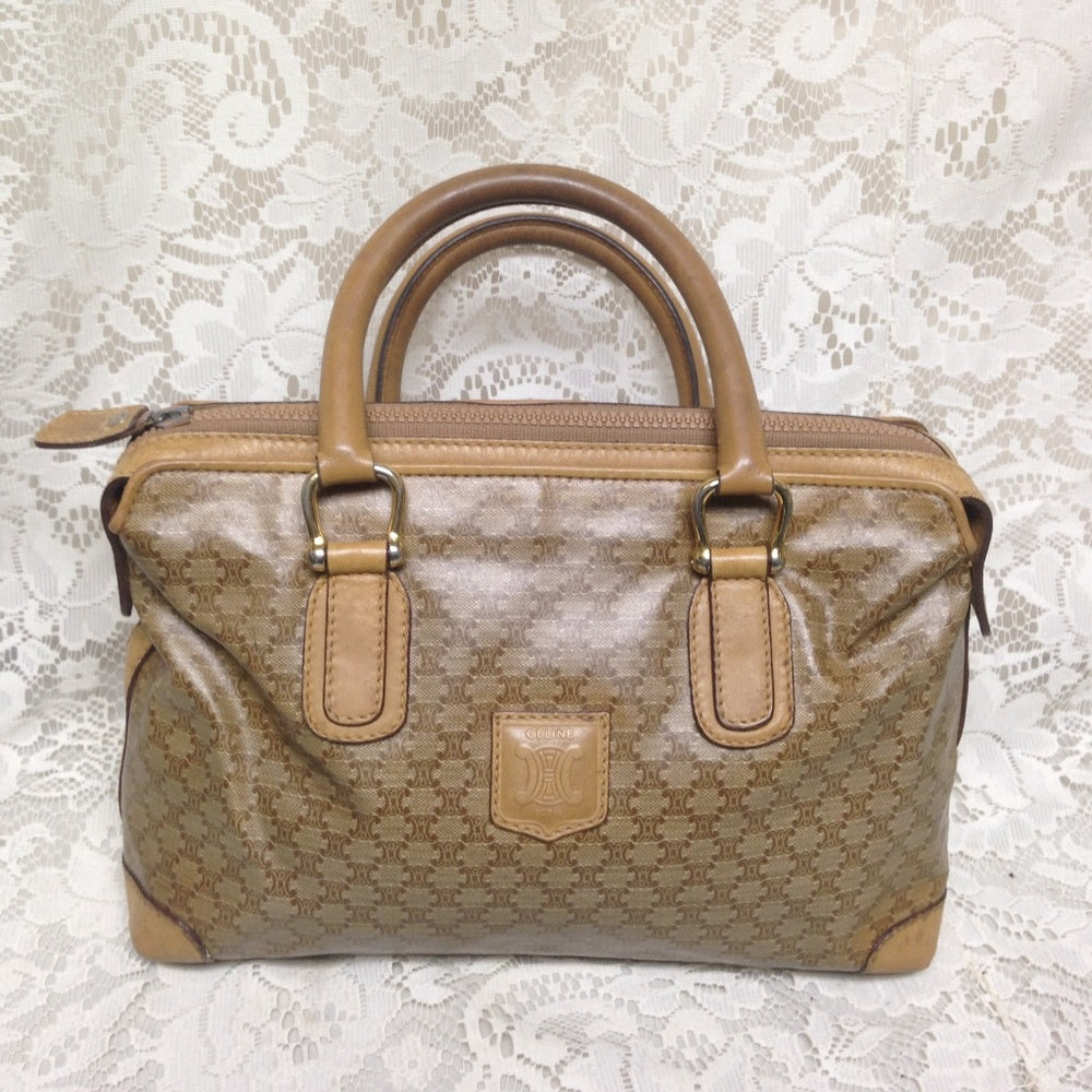 Celine,  Beige Macadam Handbag 12in x 7in x 4in