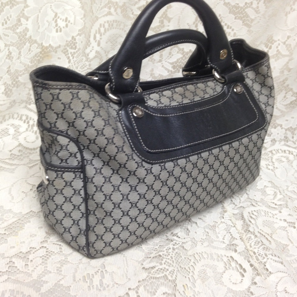 Celine,  Black and Gray Macadam Hand Bag
