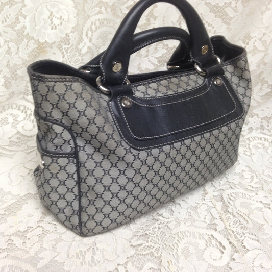 Celine,  Black and Gray Macadam Hand Bag