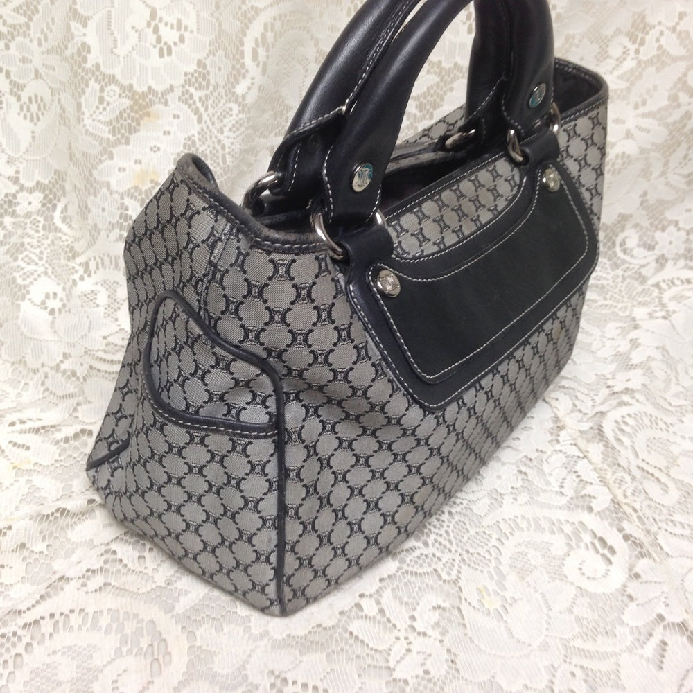 Celine,  Black and Gray Macadam Hand Bag