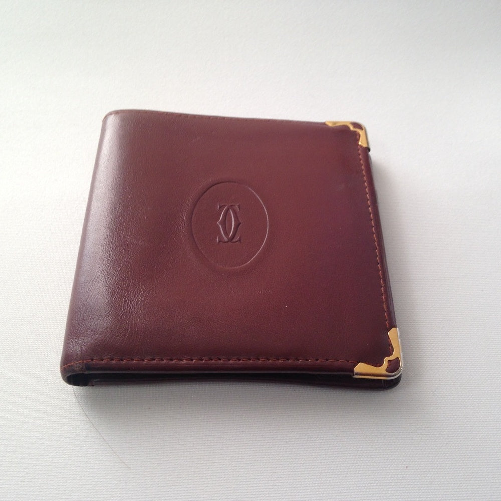 Cartier Burgundy, Leather Bifold Mens Wallet