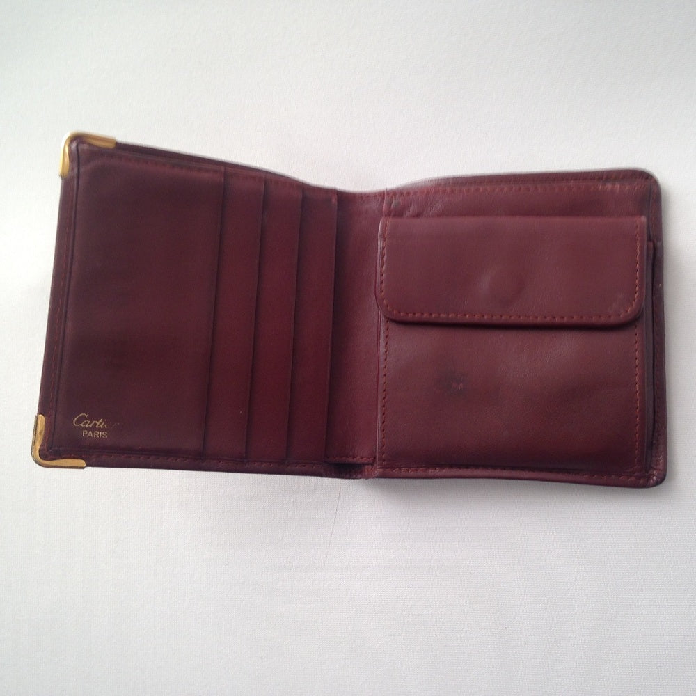 Cartier Burgundy, Leather Bifold Mens Wallet