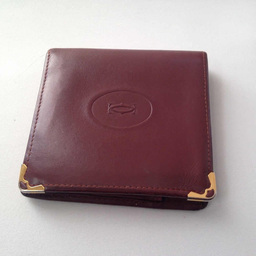 Cartier Burgundy, Leather Bifold Mens Wallet