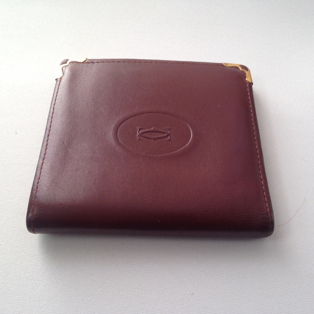 Cartier Burgundy, Leather Bifold Mens Wallet