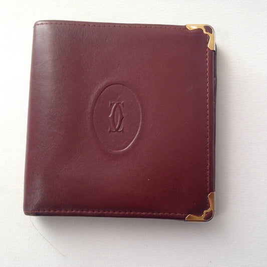 Cartier Burgundy, Leather Bifold Mens Wallet