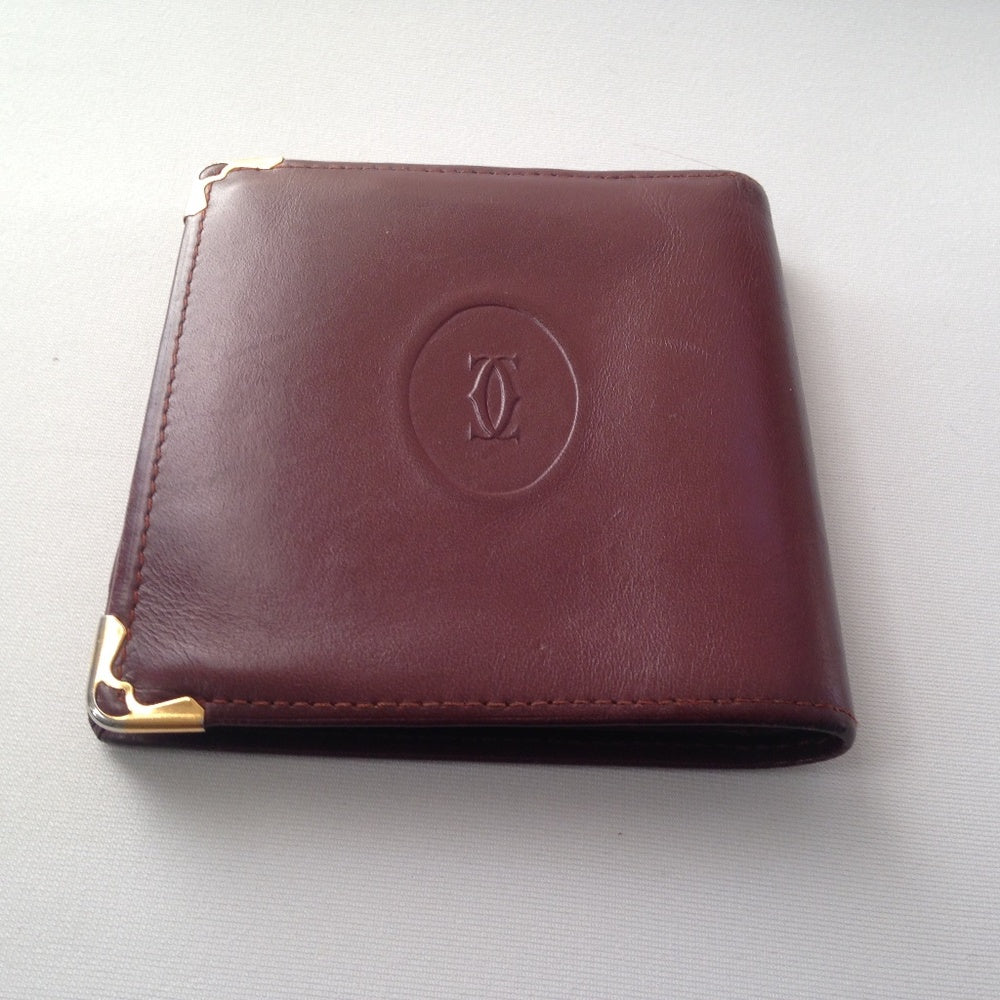 Cartier Burgundy, Leather Bifold Mens Wallet