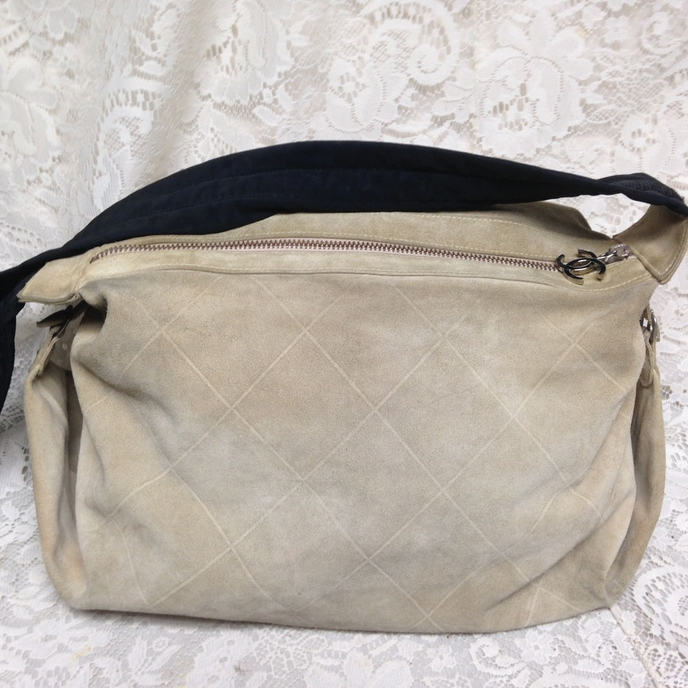 Chanel Khaki Suede Leather Weekend Crossbody