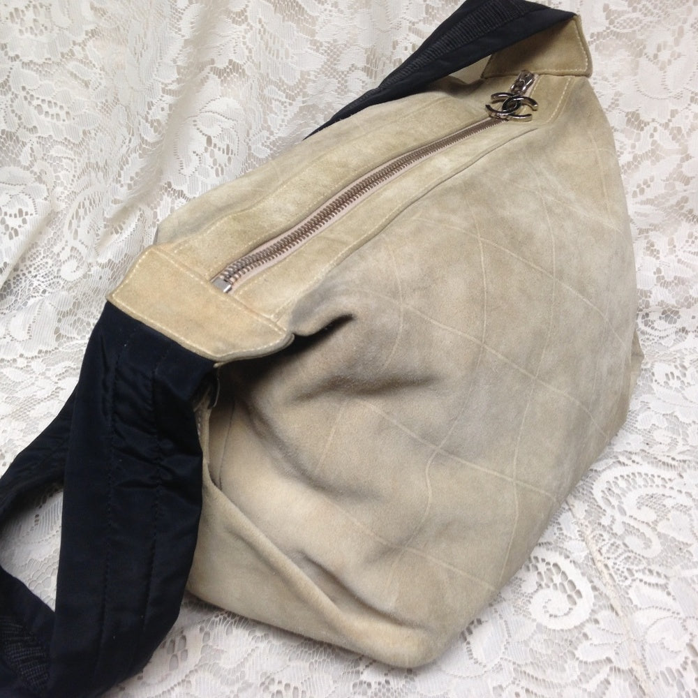 Chanel Khaki Suede Leather Weekend Crossbody