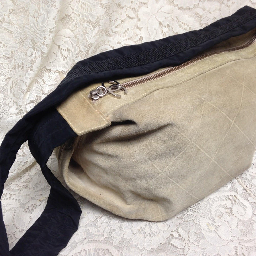 Chanel Khaki Suede Leather Weekend Crossbody