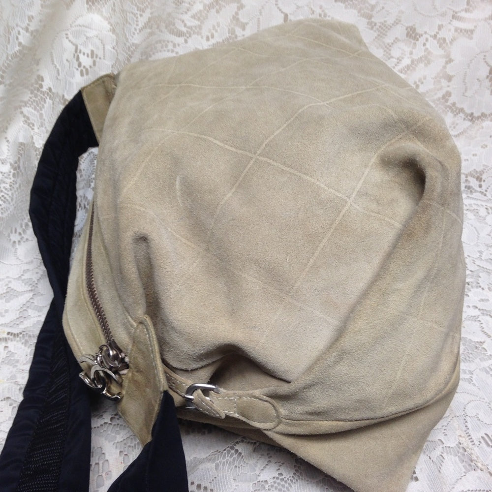 Chanel Khaki Suede Leather Weekend Crossbody