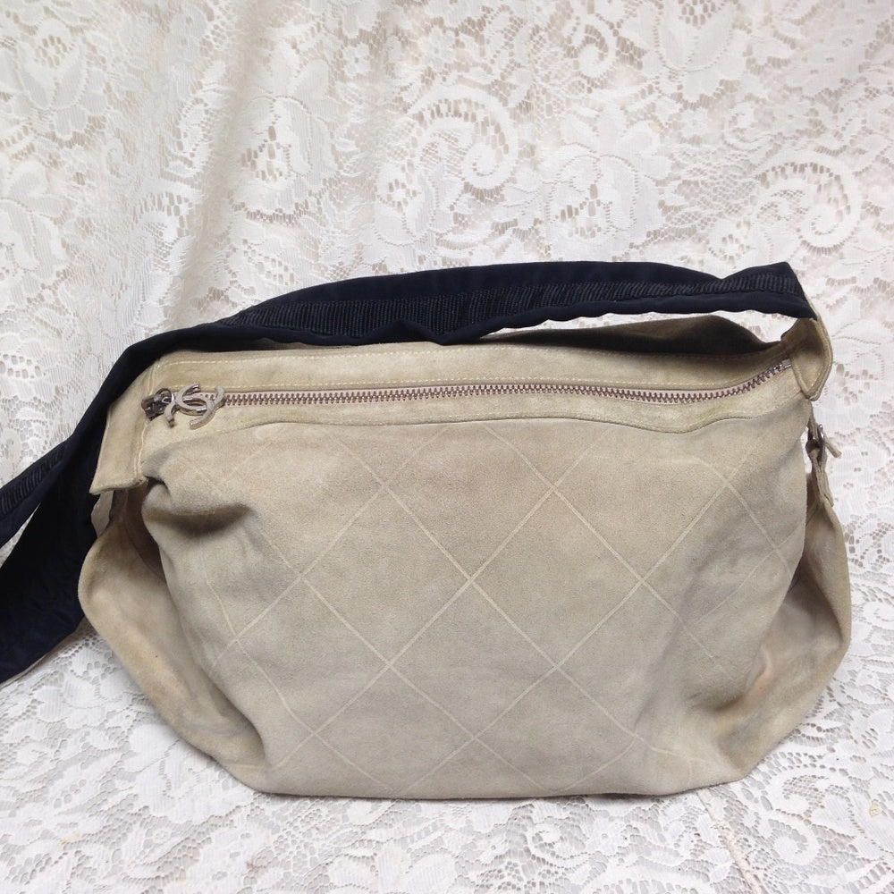 Chanel Khaki Suede Leather Weekend Crossbody