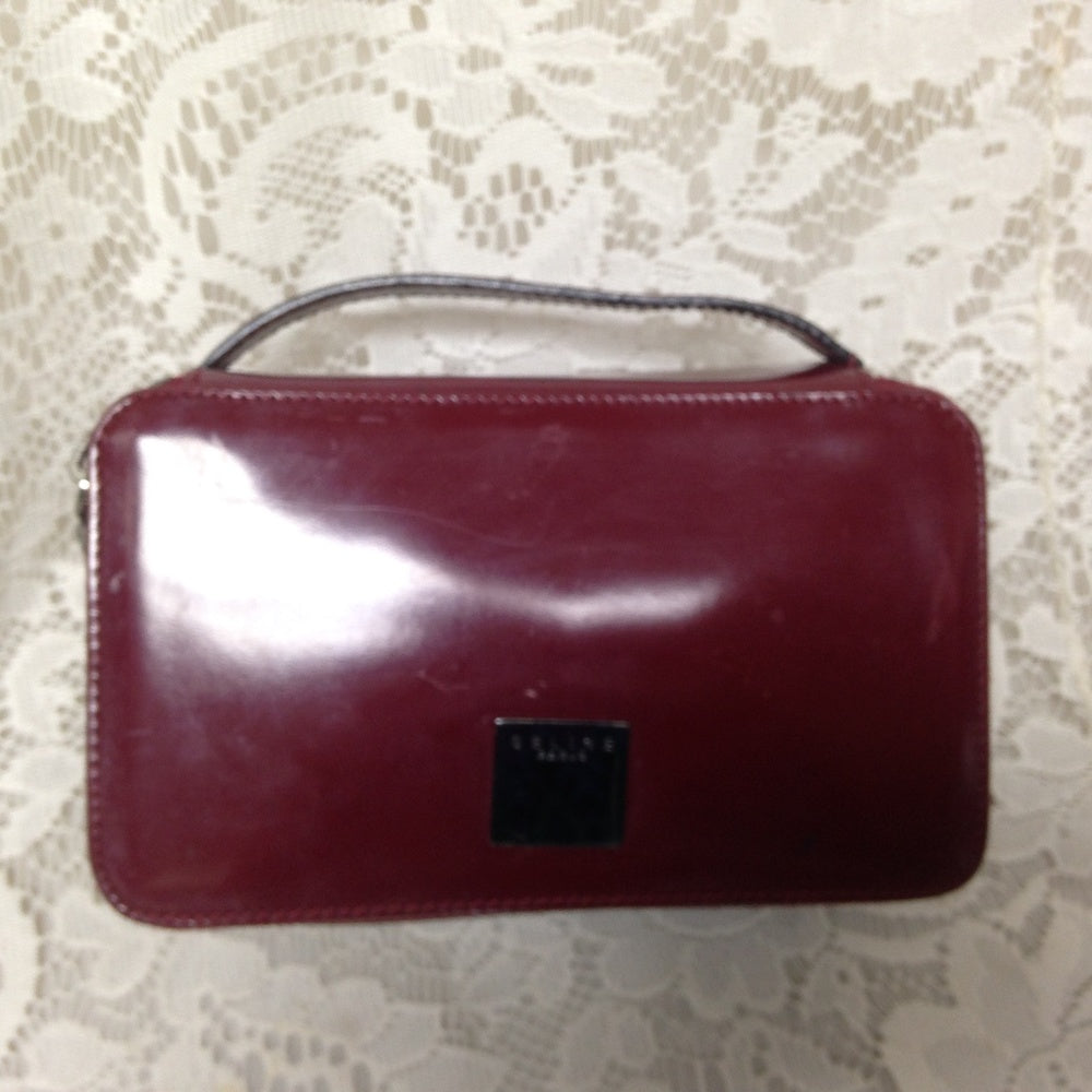 Celine, Burgundy Leather  2-way Cosmetic Pouch-Cro