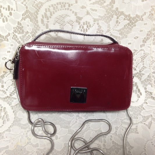Celine, Burgundy Leather  2-way Cosmetic Pouch-Cro