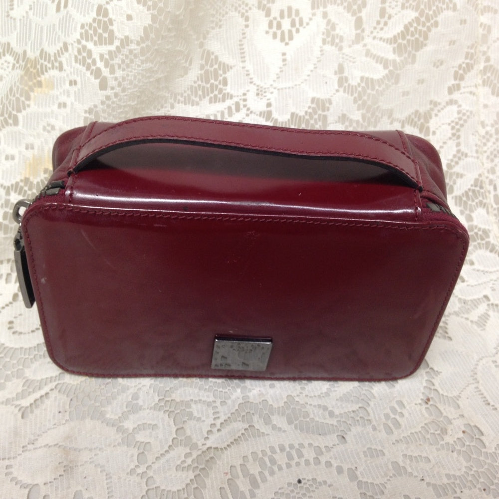 Celine, Burgundy Leather  2-way Cosmetic Pouch-Cro