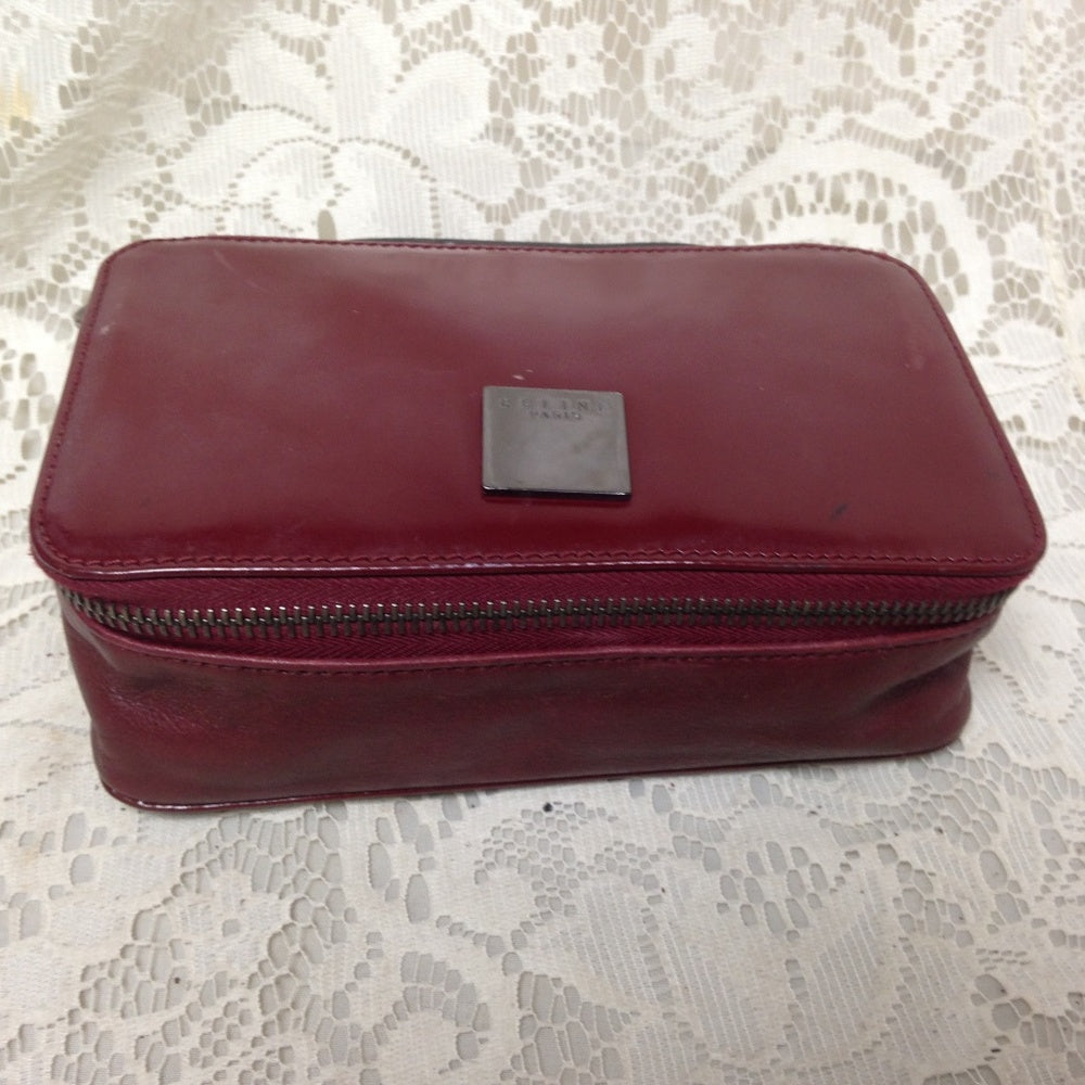 Celine, Burgundy Leather  2-way Cosmetic Pouch-Cro