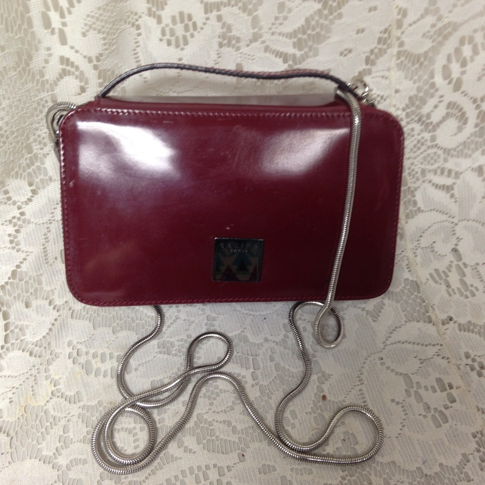 Celine, Burgundy Leather  2-way Cosmetic Pouch-Cro