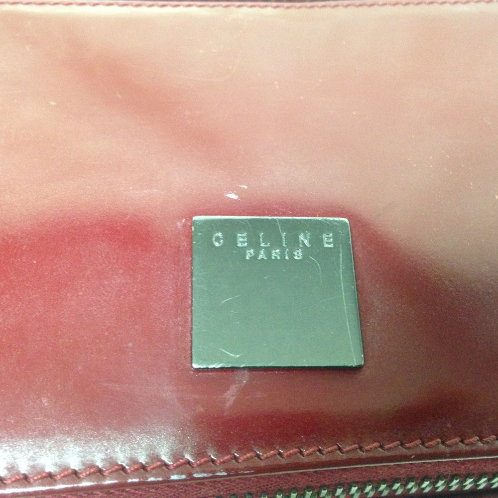 Celine, Burgundy Leather  2-way Cosmetic Pouch-Cro