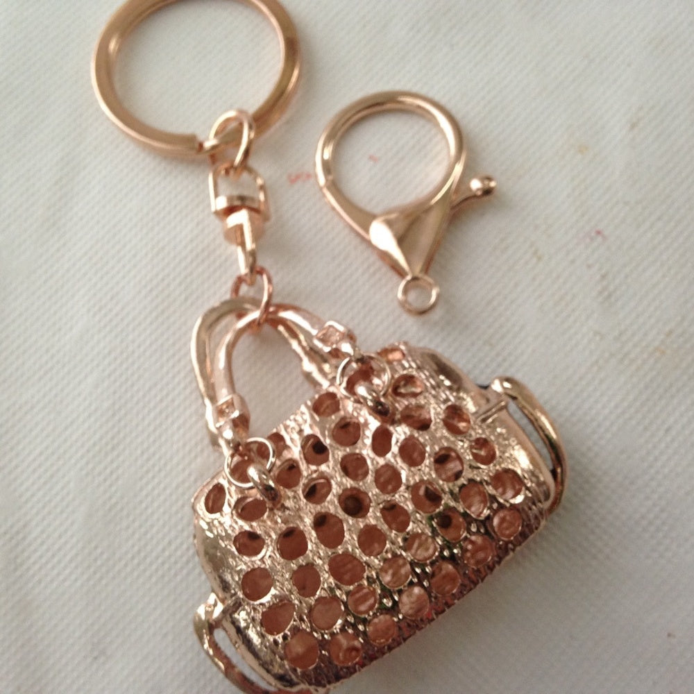 2-Way, Black Floral Rhinestone Handbag Charm- Key Chain