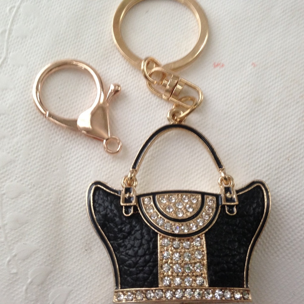 Black Enamel Rhinestone Handbag Charm-Key Chain