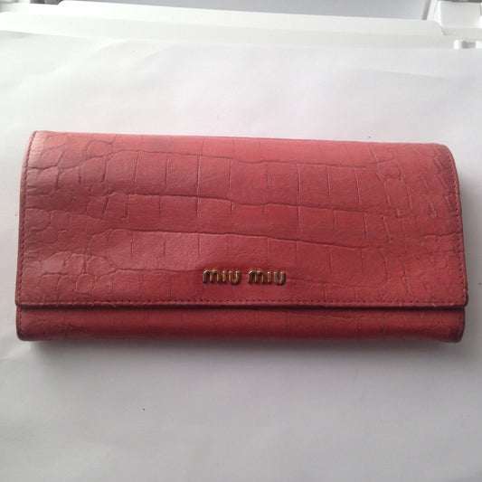Miu-Miu Pink Crocodile Leather Long Wallet