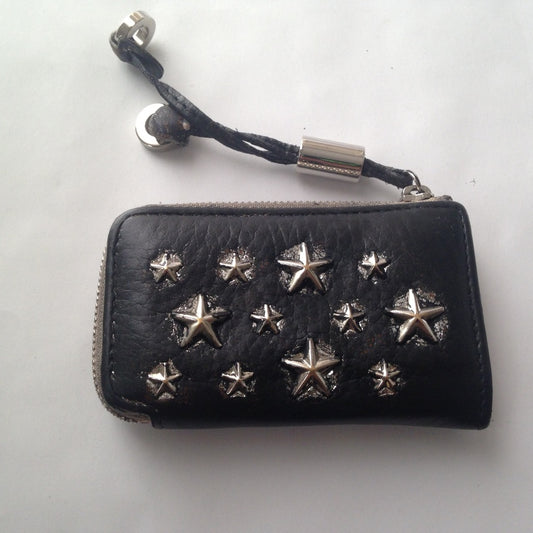 Jimmy Choo Black Leather-Silver Star Coin-Key Case
